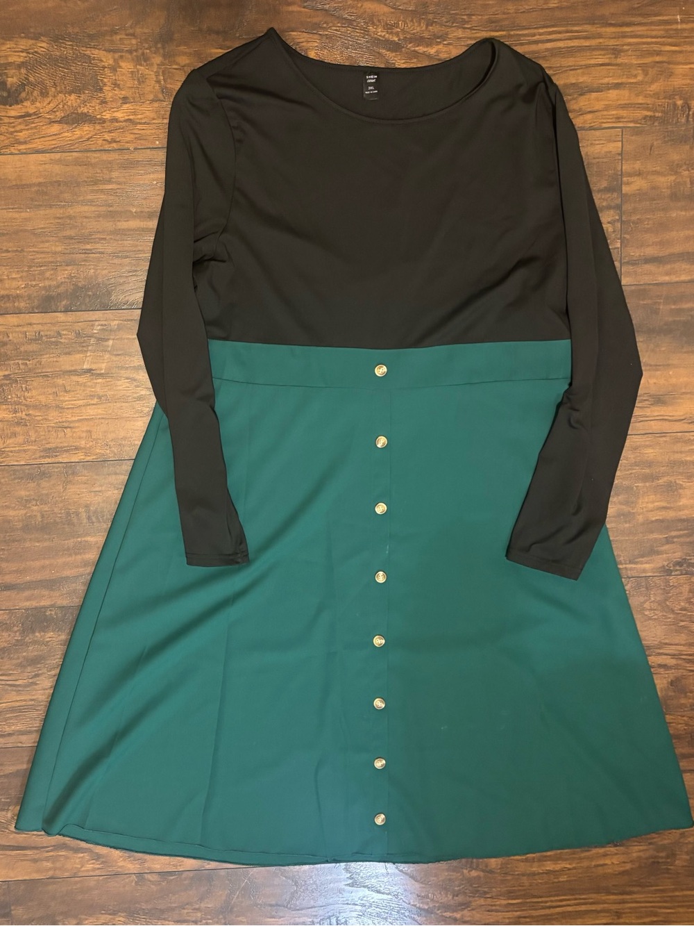 SHEIN Curve Colorblock Long Sleeve Midi Dress Forest Green & Black 3XL
